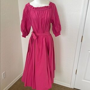 Ann Taylor Pink Off-Shoulder Sundress with Bishop Sleeves